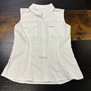 Silver Bait Womens White Sleeveless Collared Utility Shirt Fishing Hiking Top S